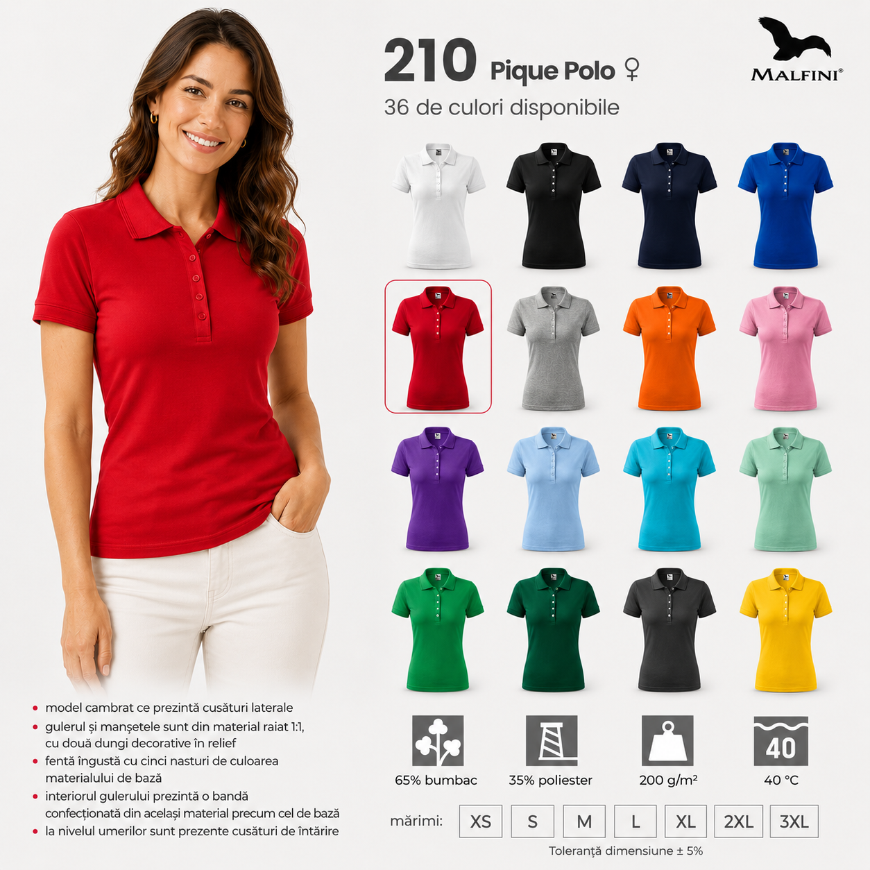 Tricou polo damă Malfini potrivit pentru birou, casual, vacanță și activități zilnice
